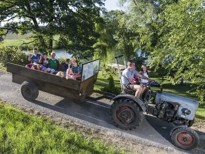 Erlebe aktiv die Landwirtschaft und fahre auf einem Traktor mit.