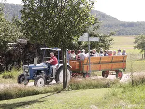 Mit dem Landwirt auf dem Traktor fahren